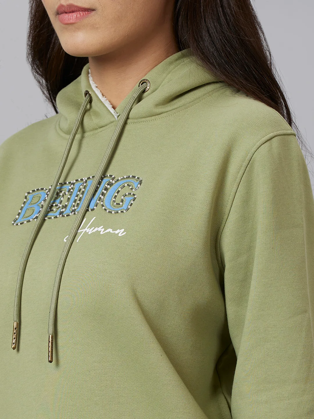 Mint Green Semi Fit Women's Cotton Blend Hoodie By Being Human Clothing - Image 5