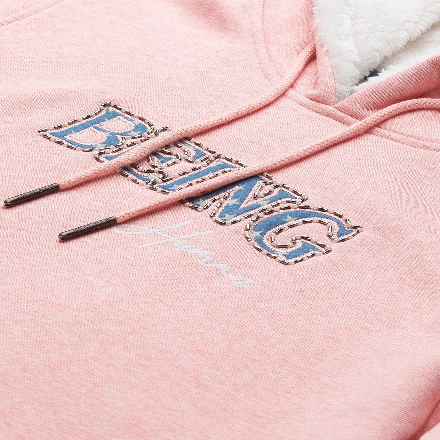 Pink Long Sleeve Women's Hoodie By Being Human Clothing - Image 6