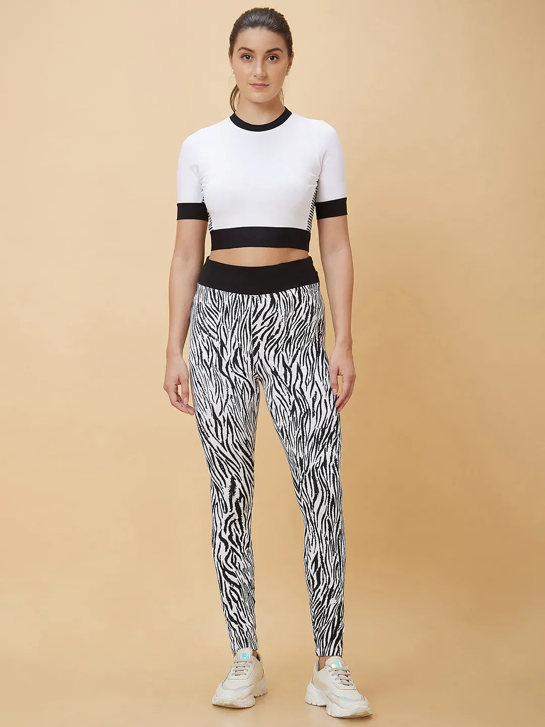 White & Black Slim Fit Women's Leggings By Being Human Clothing - Image 2