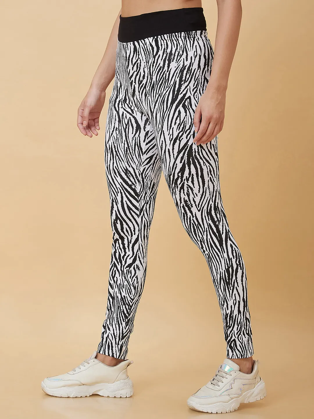 White & Black Slim Fit Women's Leggings By Being Human Clothing - Image 4