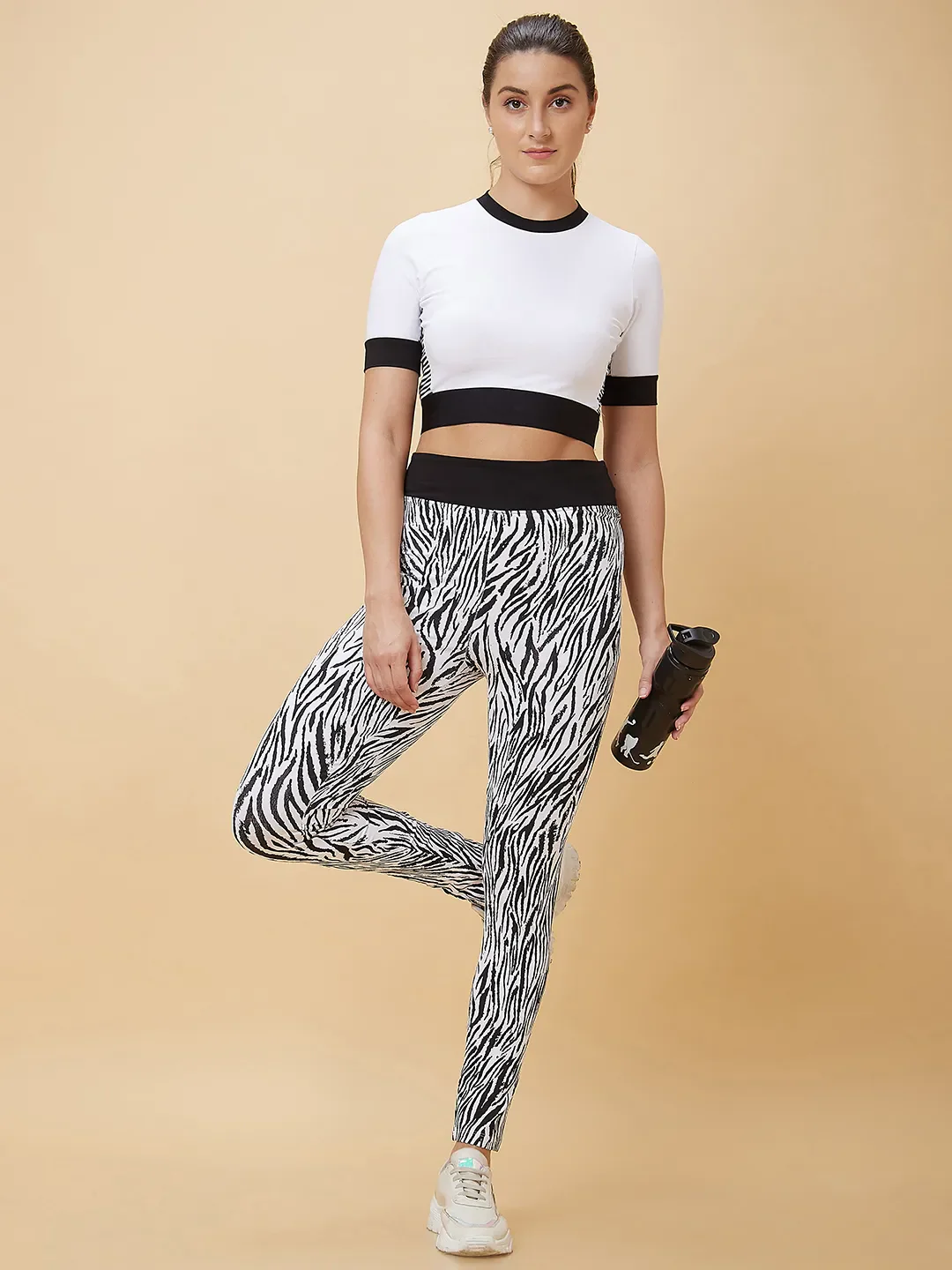 White & Black Slim Fit Women's Leggings By Being Human Clothing - Image 6