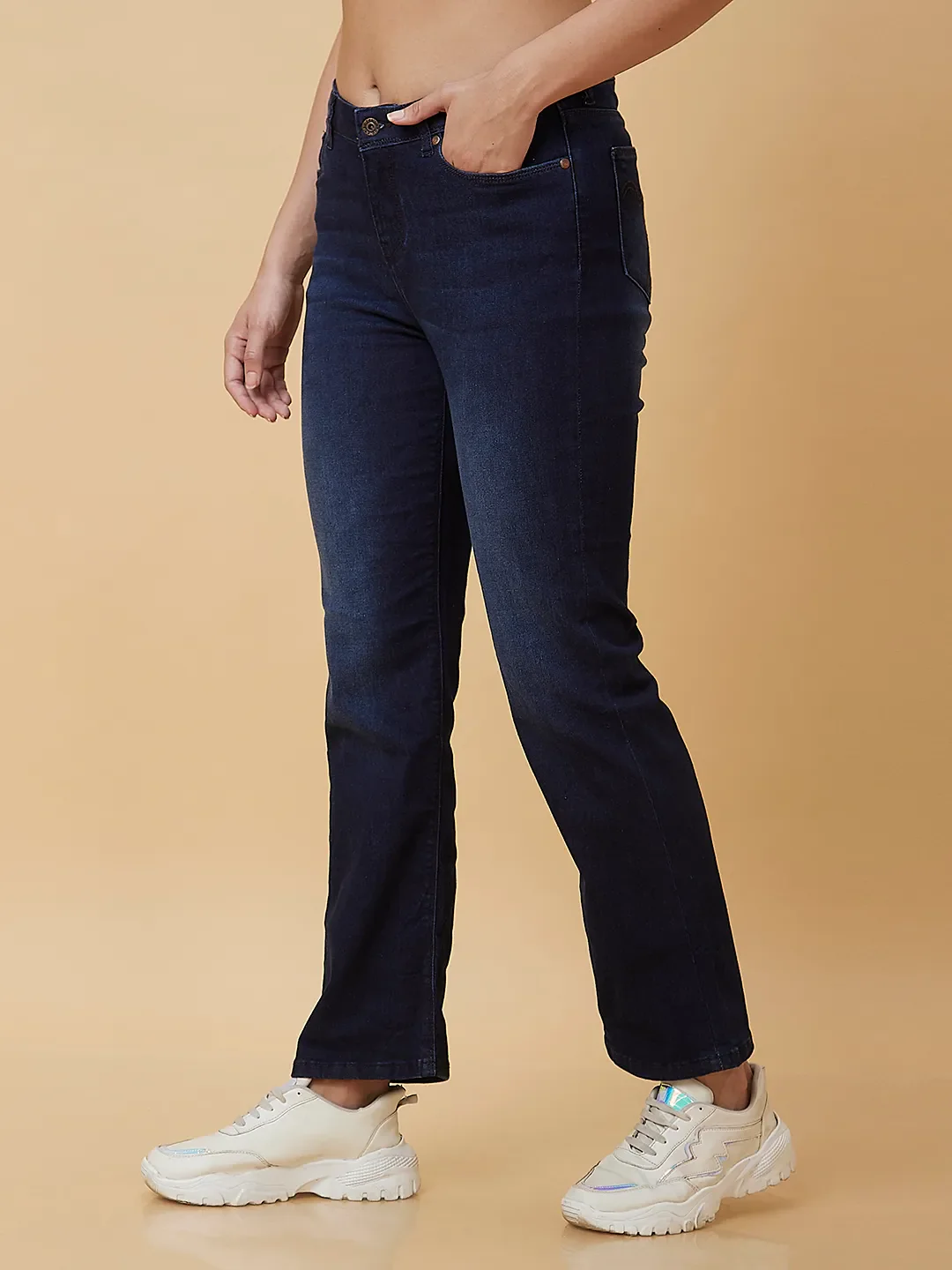 Dark Blue Mid Rise Boot Cut Women's Denim By Being Human Clothing - Image 4