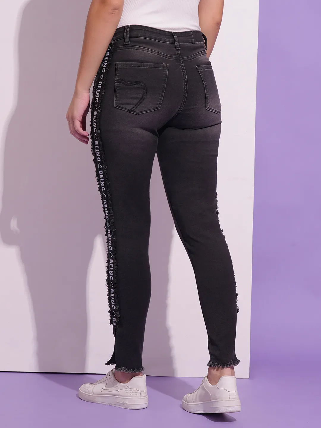 Black Mid Rise Skinny Fit Women's Denim By Being Human Clothing - Image 3