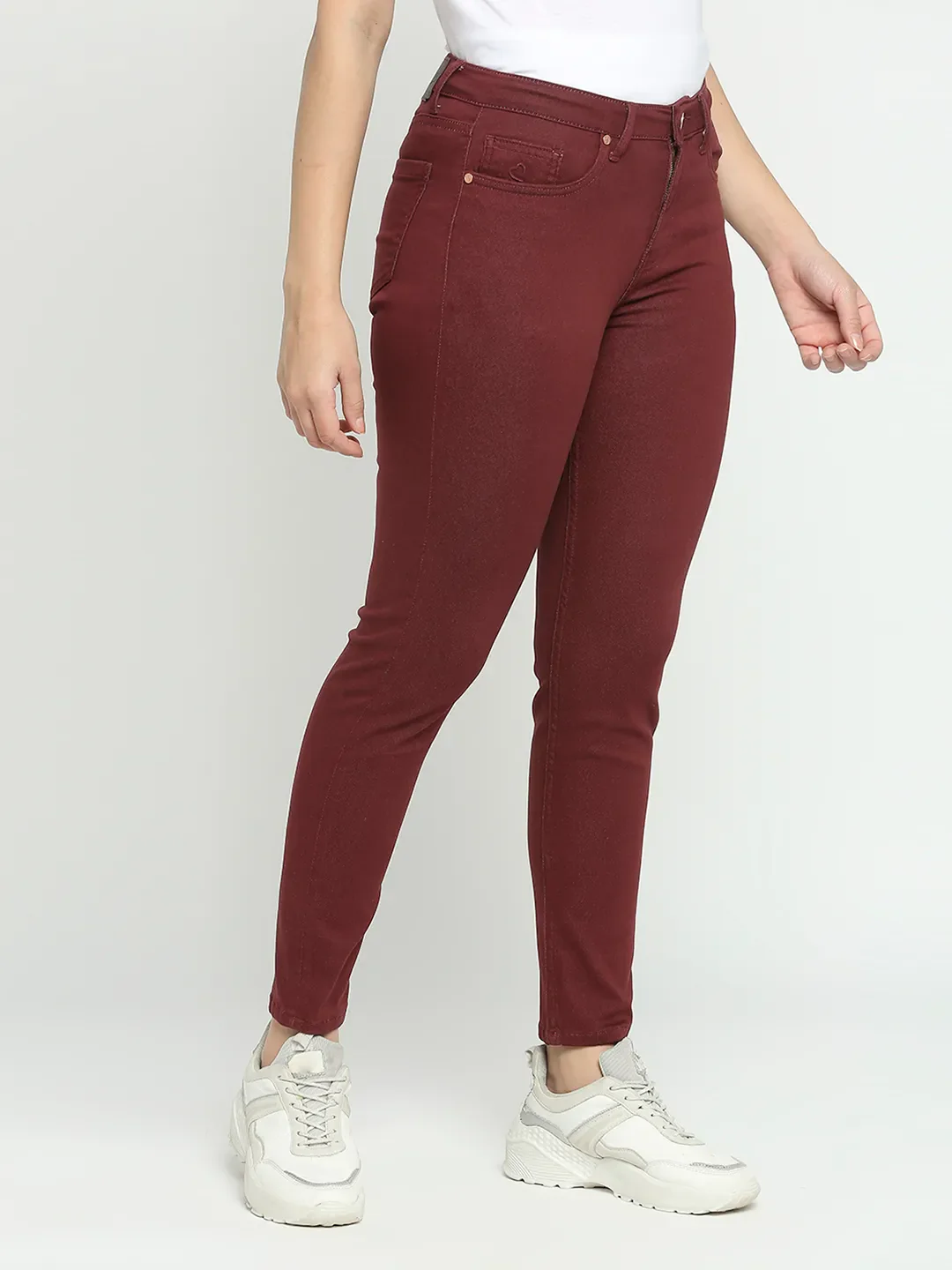 Red Mid Rise Skinny Fit Cotton Women's Denims by Being Human Clothing - Image 3