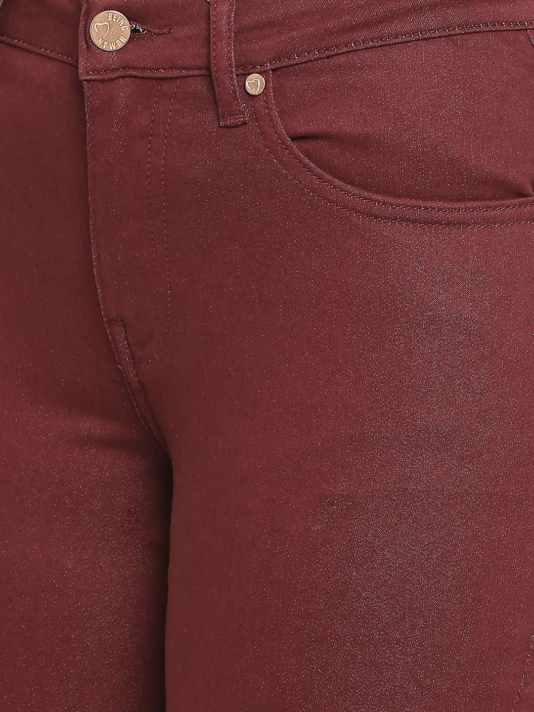 Red Mid Rise Skinny Fit Cotton Women's Denims by Being Human Clothing - Image 5