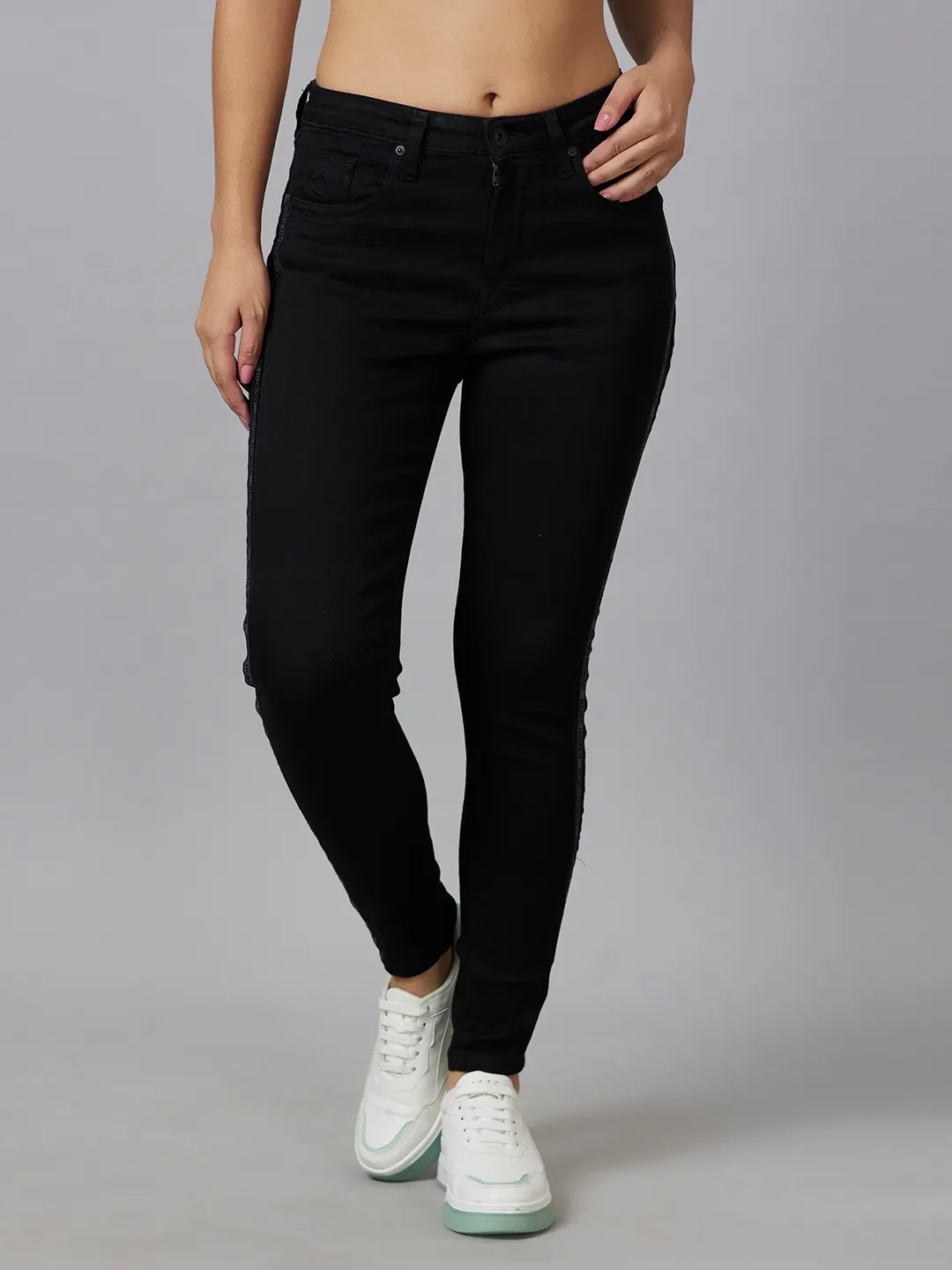 Black Mid Rise Super Skinny Fit Women's Denim By Being Human Clothing