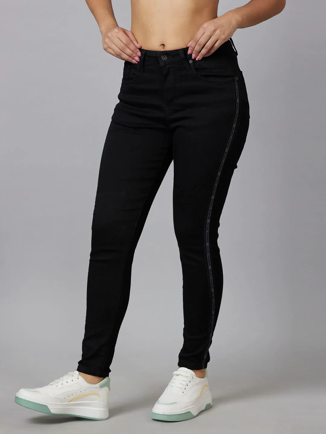 Black Mid Rise Super Skinny Fit Women's Denim By Being Human Clothing - Image 4