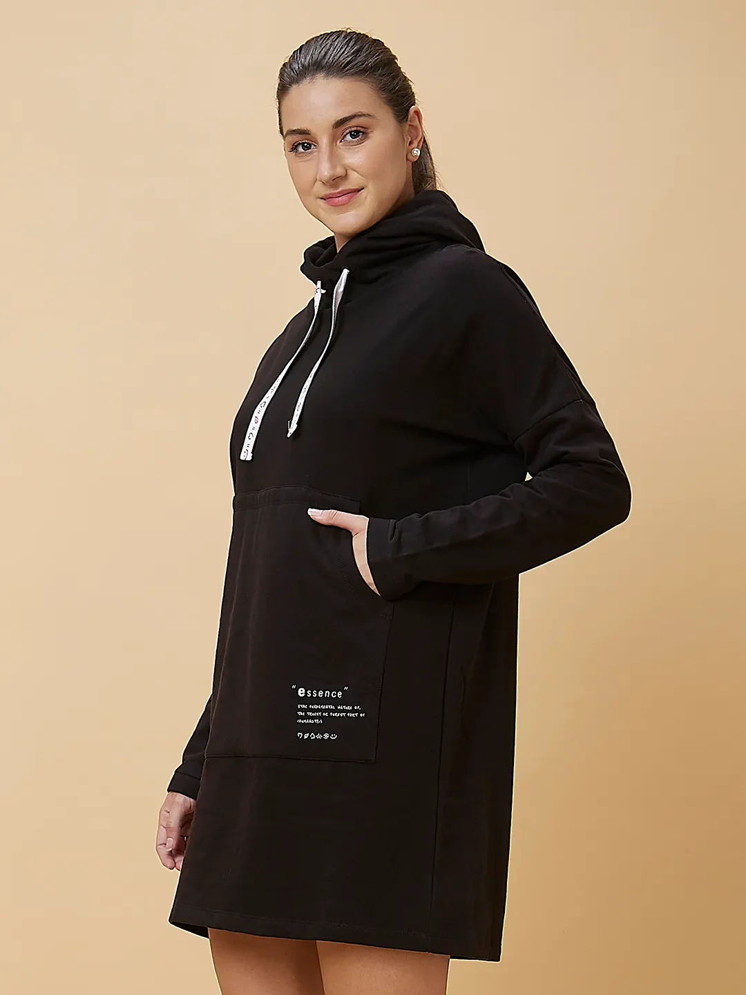 Black Oversized Long Sleeve Women's Dress By Being Human Clothing - Image 4
