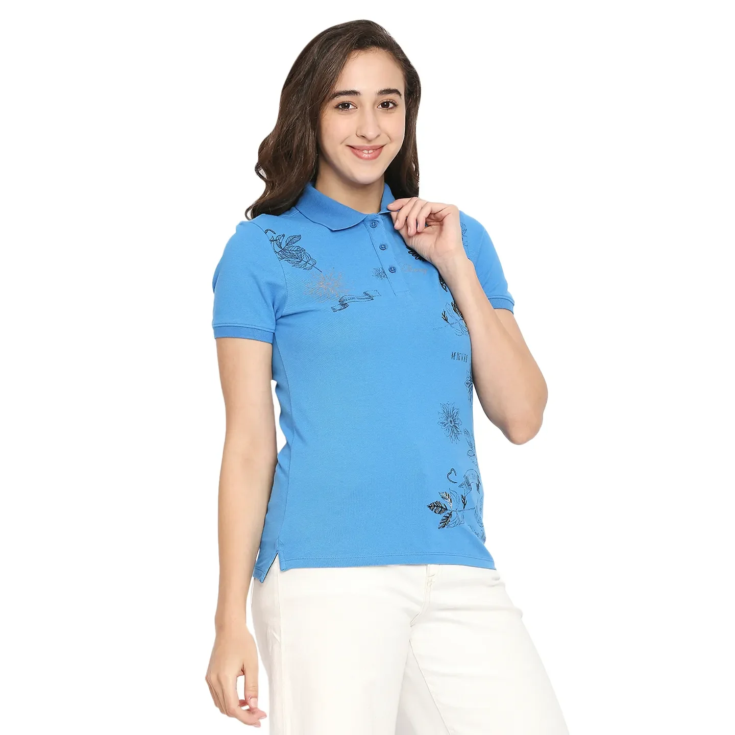 Blue Semi Fit Women's Cotton Polo T-Shirt By Being Human Clothing - Image 3