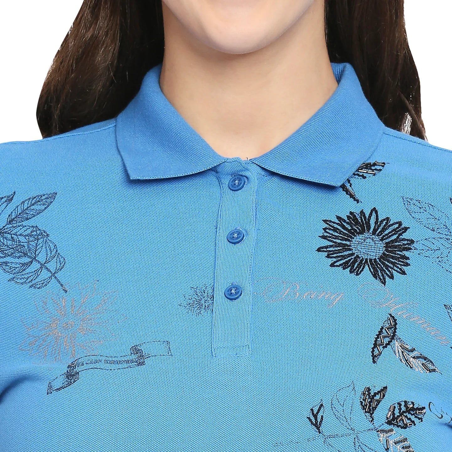 Blue Semi Fit Women's Cotton Polo T-Shirt By Being Human Clothing - Image 5