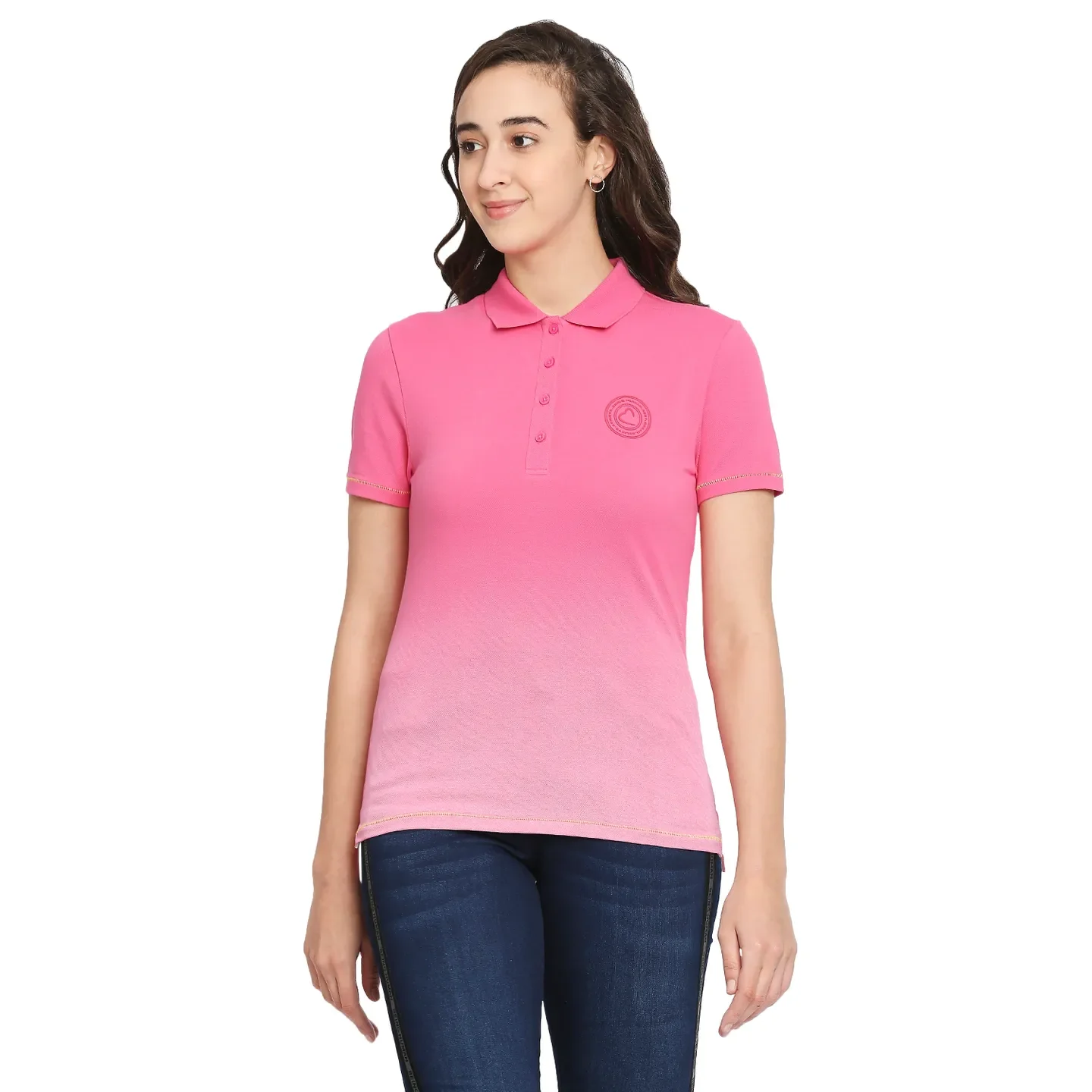 Pink Semi Fit Polo Collar Short Sleeves Cotton Women's T-Shirt by Being Human Clothing