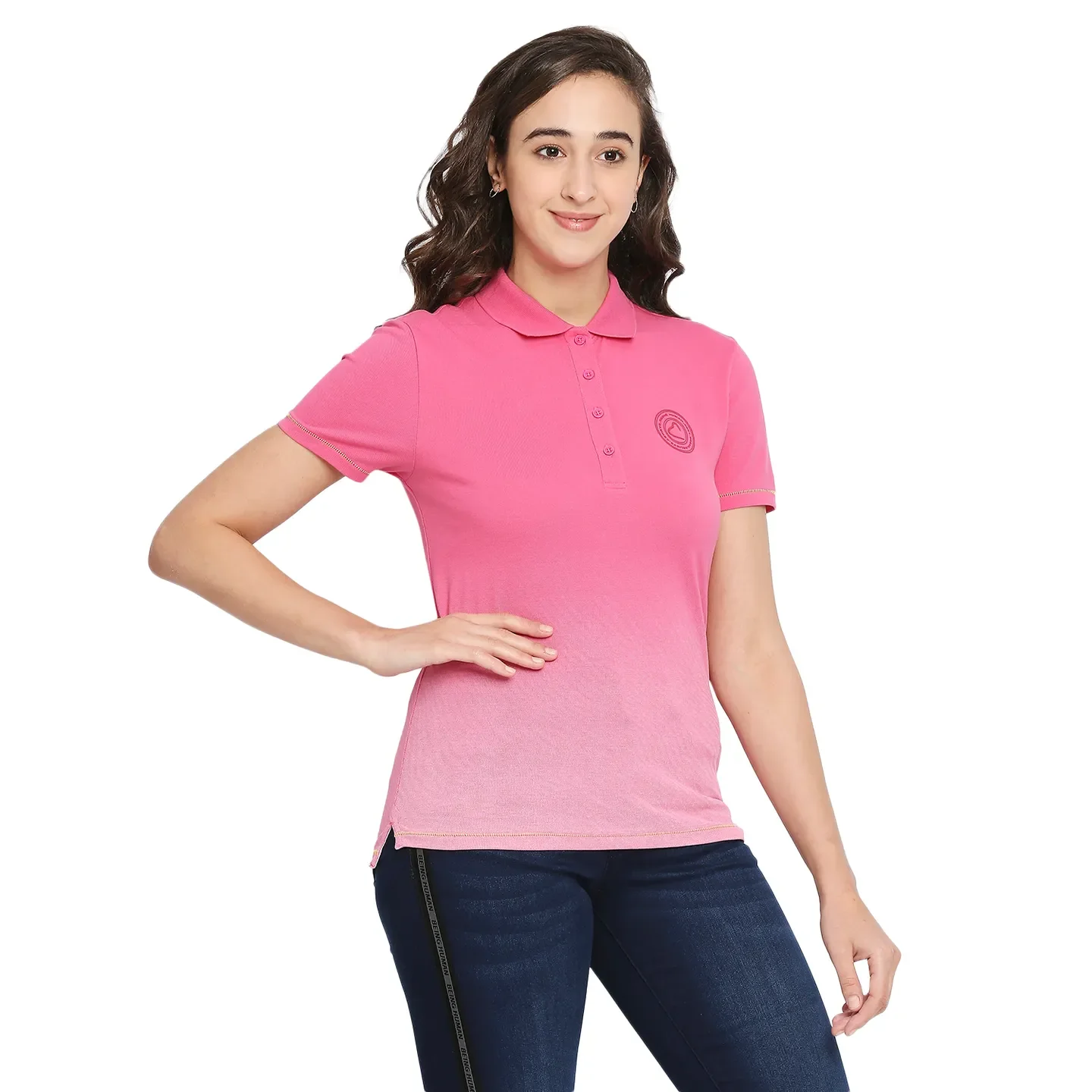 Pink Semi Fit Polo Collar Short Sleeves Cotton Women's T-Shirt by Being Human Clothing - Image 3