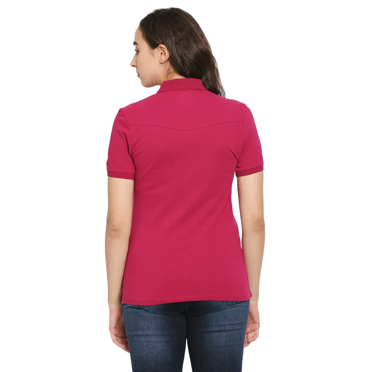 Fuchsia Semi Fit Women's Cotton Polo T-Shirt By Being Human Clothing - Image 4
