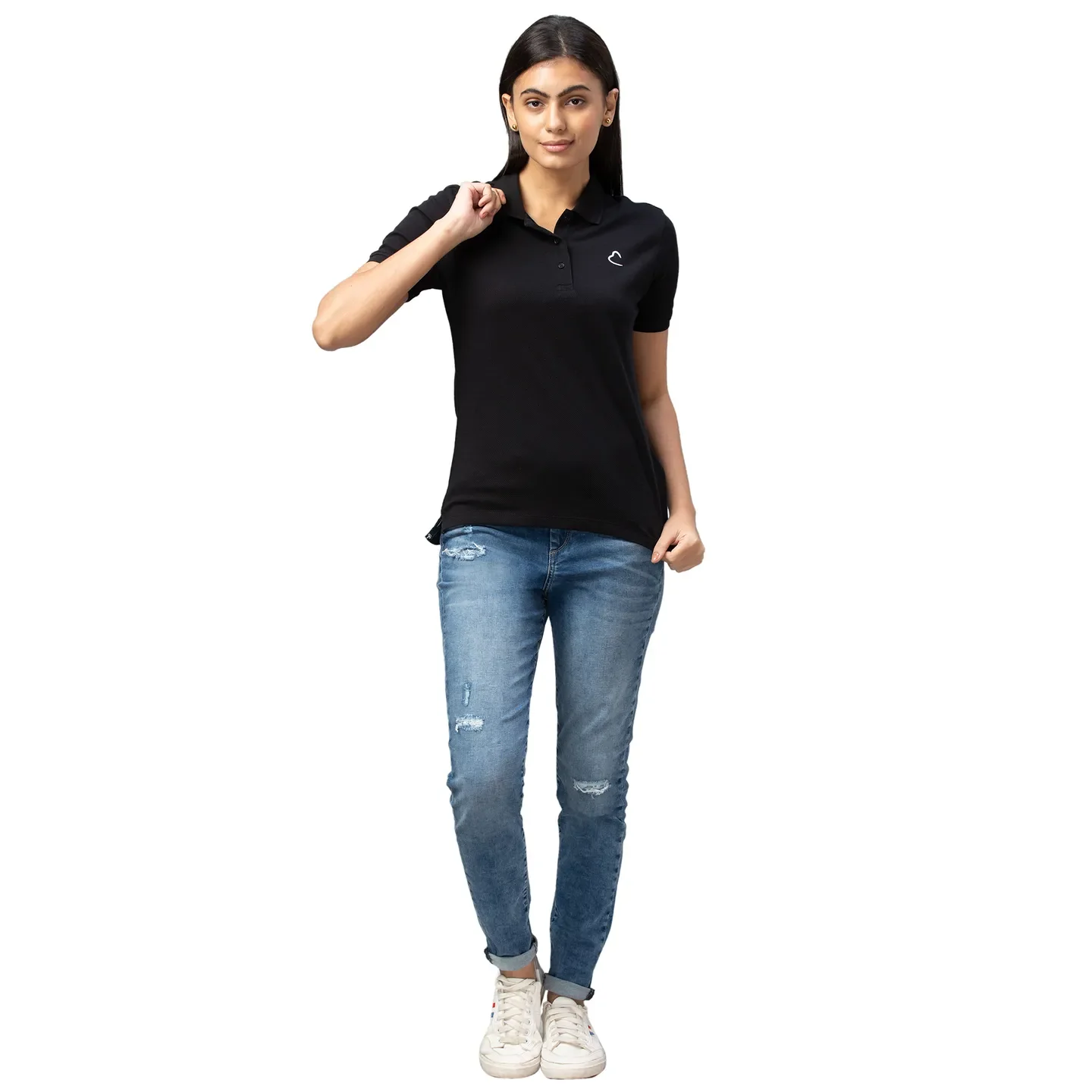 Black Semi Fit Polo Collar Short Sleeves Cotton Women's T-Shirt by Being Human Clothing - Image 2