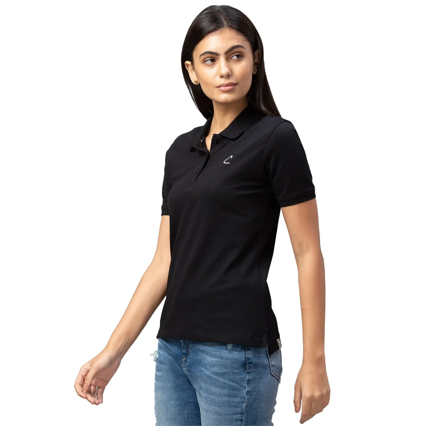 Black Semi Fit Polo Collar Short Sleeves Cotton Women's T-Shirt by Being Human Clothing - Image 4