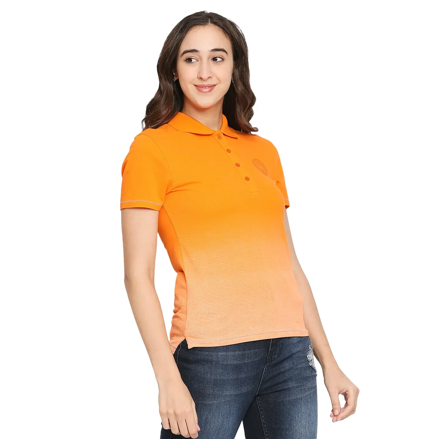 Orange Semi Fit Women's Cotton Polo T-Shirt By Being Human Clothing - Image 3