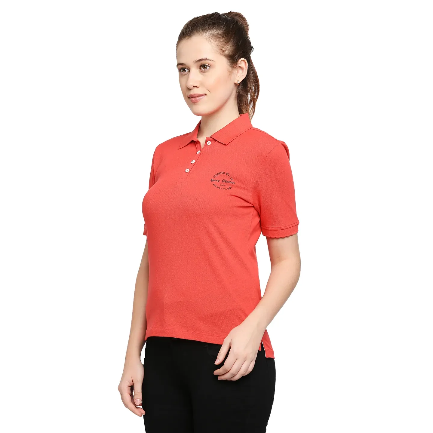 Red Semi Fit Polo Collar Short Sleeves Micro Pique Women's T-Shirt by Being Human Clothing - Image 2