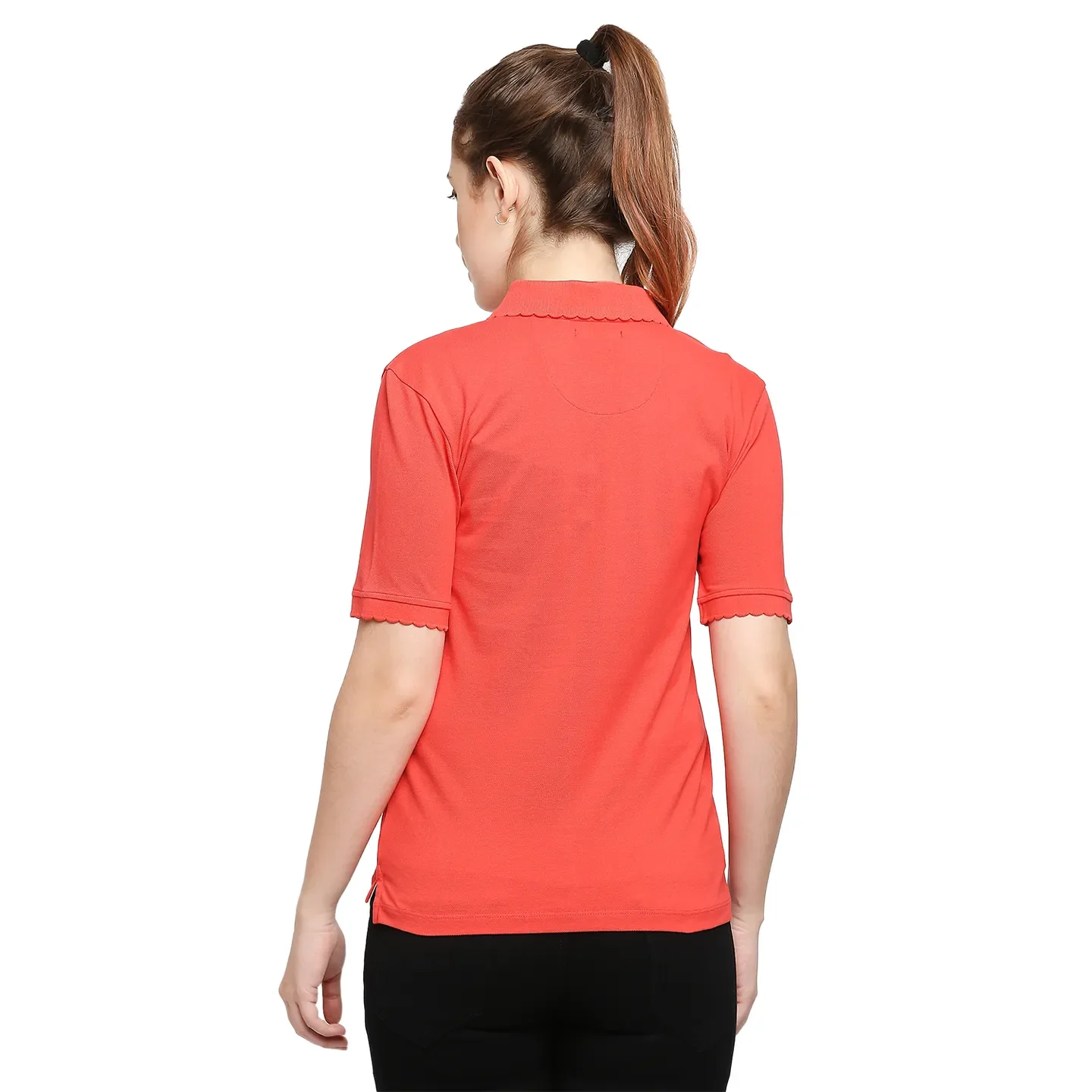 Red Semi Fit Polo Collar Short Sleeves Micro Pique Women's T-Shirt by Being Human Clothing - Image 4