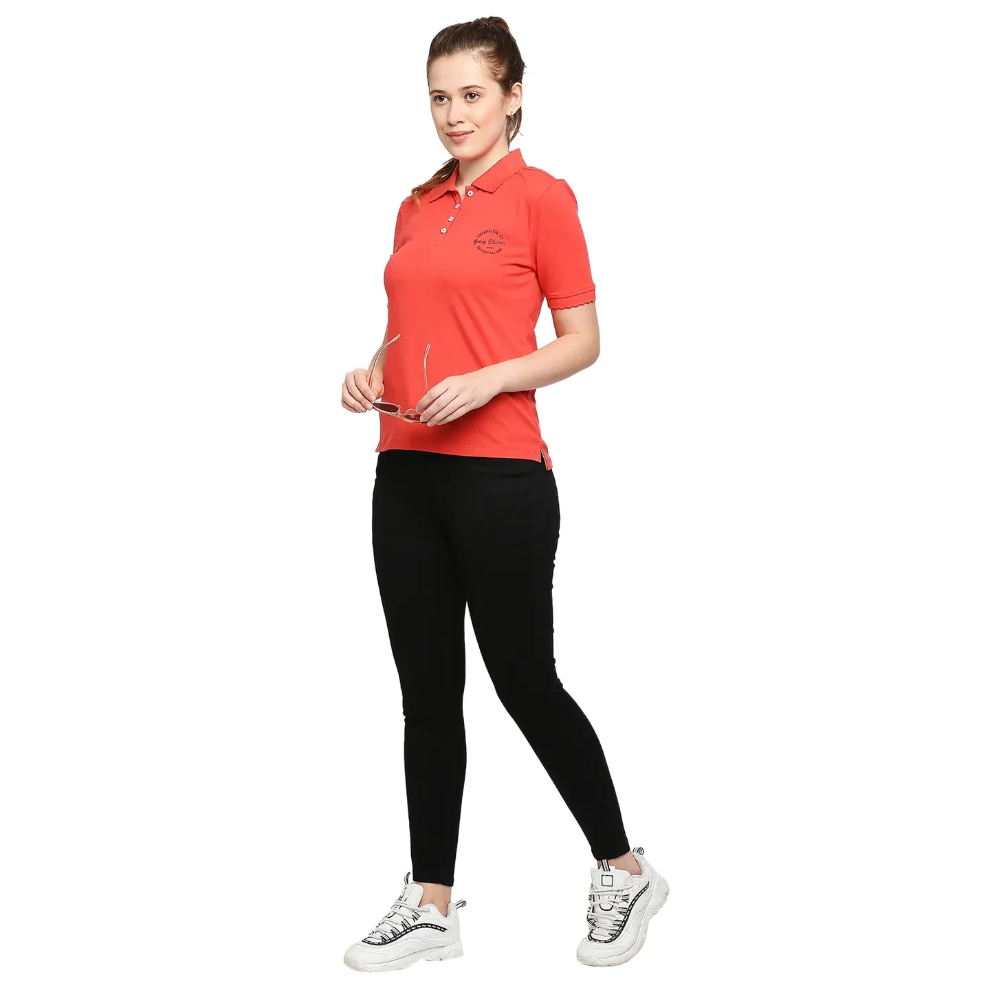 Red Semi Fit Polo Collar Short Sleeves Micro Pique Women's T-Shirt by Being Human Clothing - Image 6