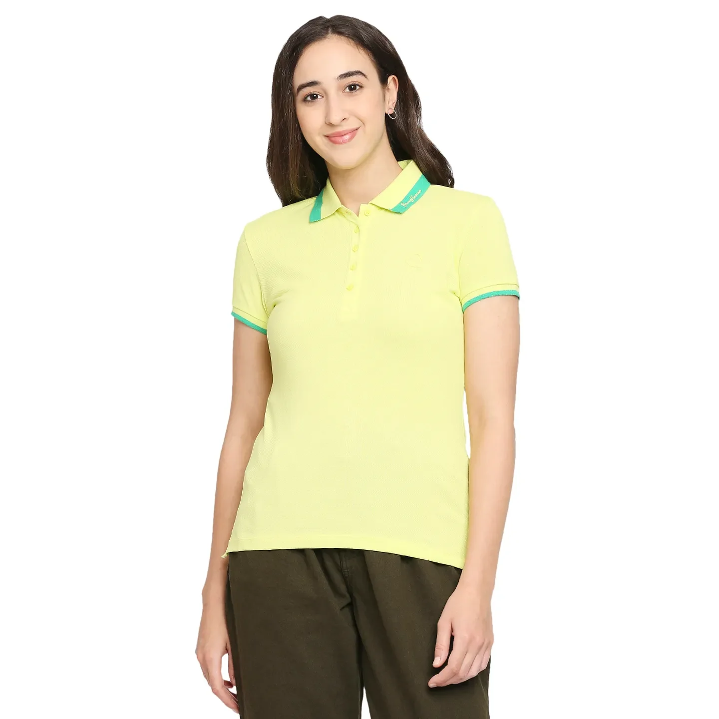 Yellow Semi Fit Polo Collar Short Sleeves Cotton Women's T-Shirt by Being Human Clothing