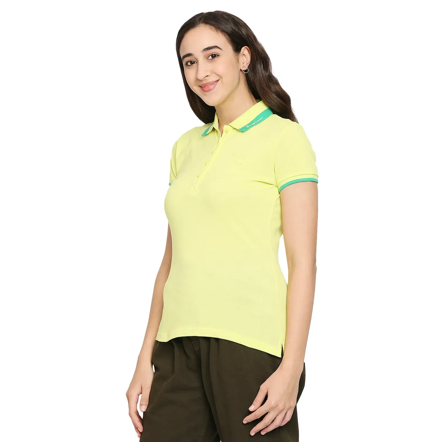 Yellow Semi Fit Polo Collar Short Sleeves Cotton Women's T-Shirt by Being Human Clothing - Image 2