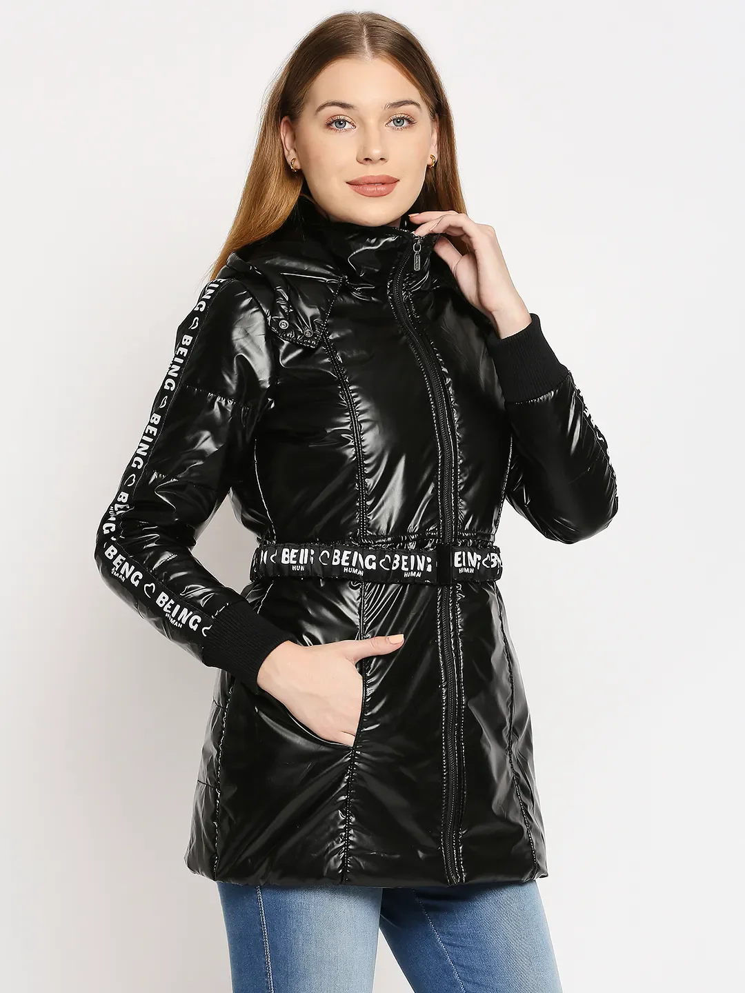 Black Regular Fit Long Sleeves Pu Women's Jacket by Being Human Clothing - Image 3
