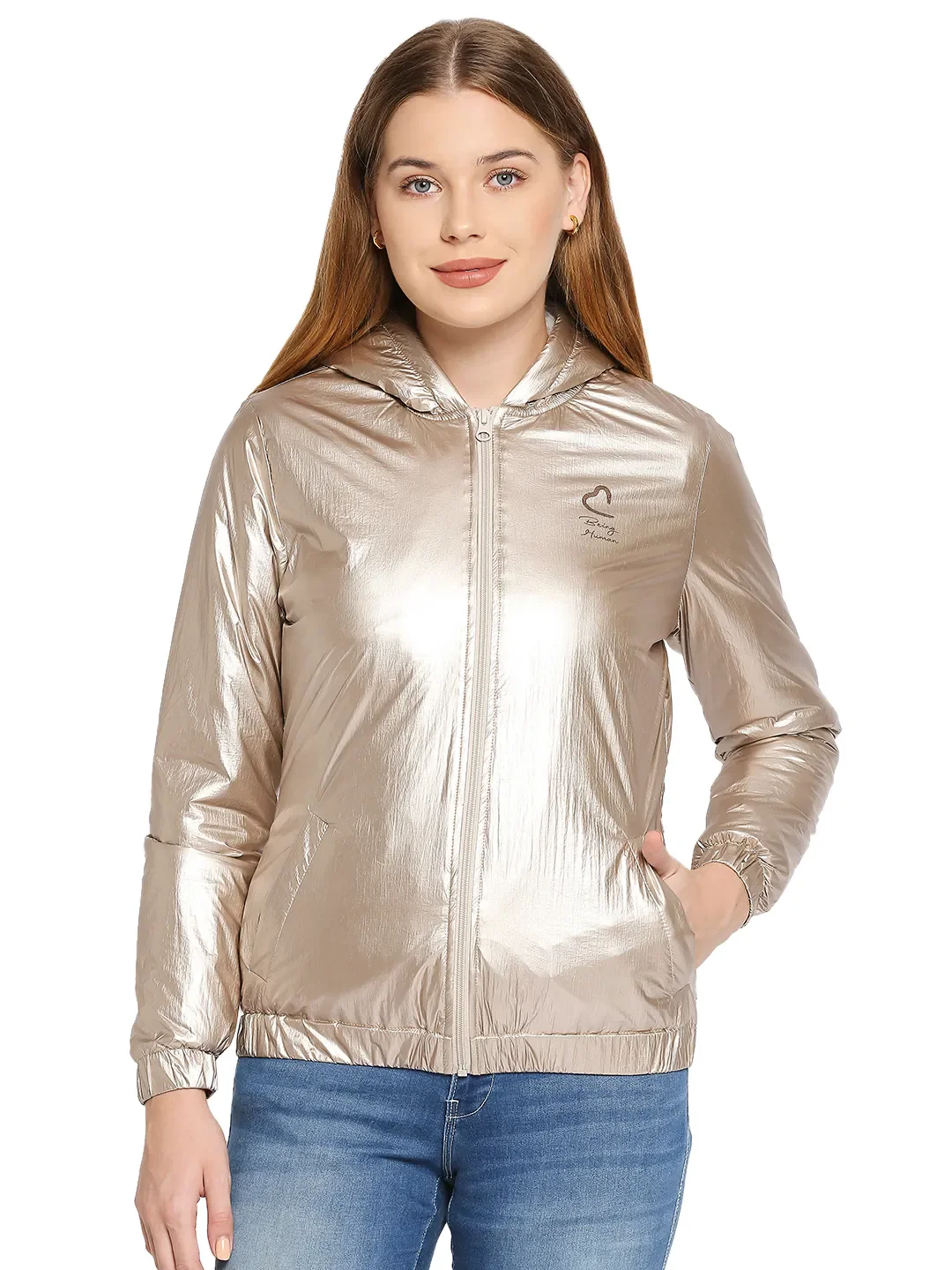 Yellow Regular Fit Long Sleeves Nylon Women's Jacket by Being Human Clothing