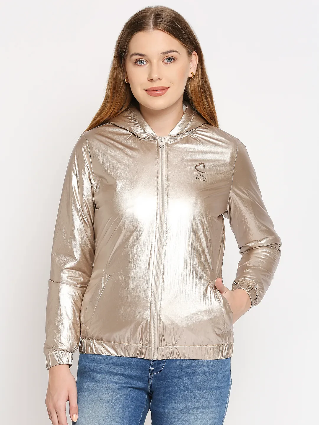 Yellow Regular Fit Long Sleeves Nylon Women's Jacket by Being Human Clothing - Image 5