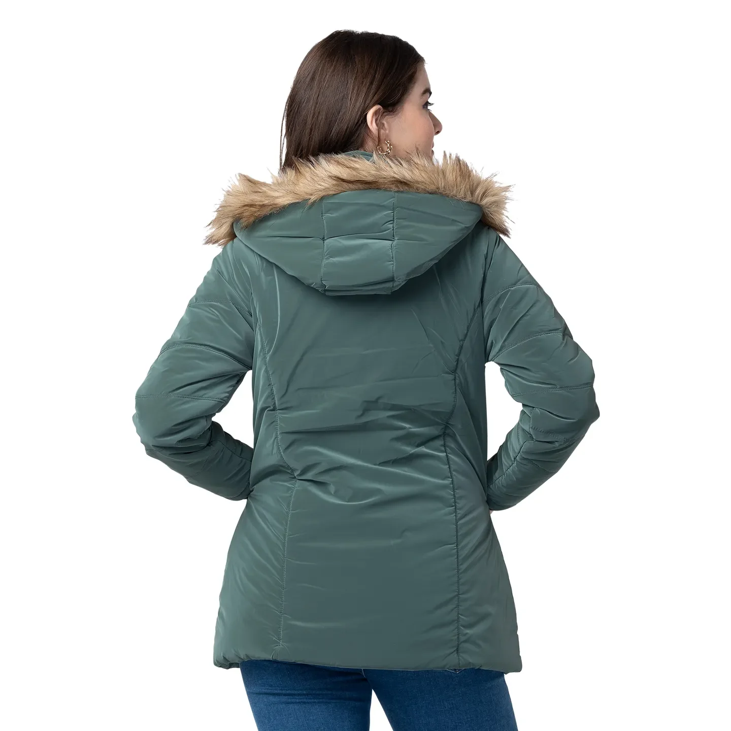 Green Regular Fit Long Sleeves Polyester Women's Jacket by Being Human Clothing - Image 3