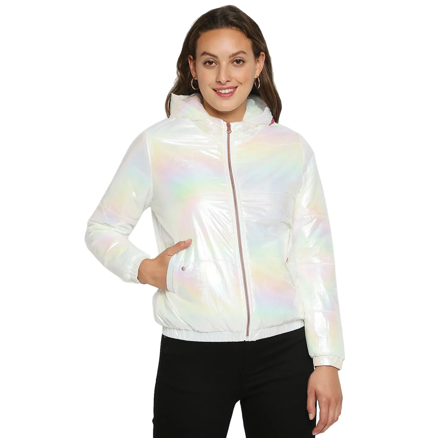 White Regular Fit Long Sleeves Nylon Women's Jacket by Being Human Clothing