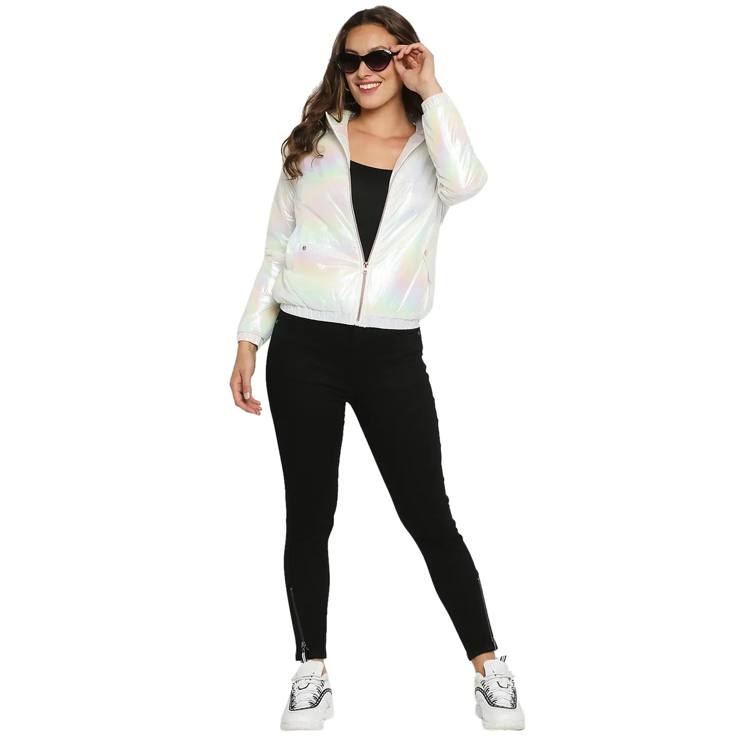 White Regular Fit Long Sleeves Nylon Women's Jacket by Being Human Clothing - Image 5