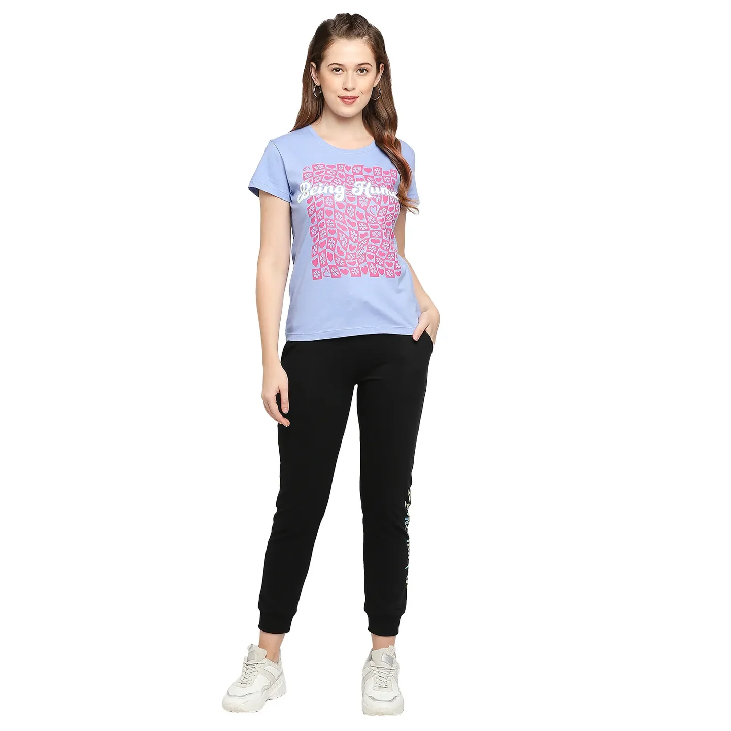 Blue Basic Fit Round Neck Short Sleeves Cotton Women's T-Shirt by Being Human Clothing - Image 6