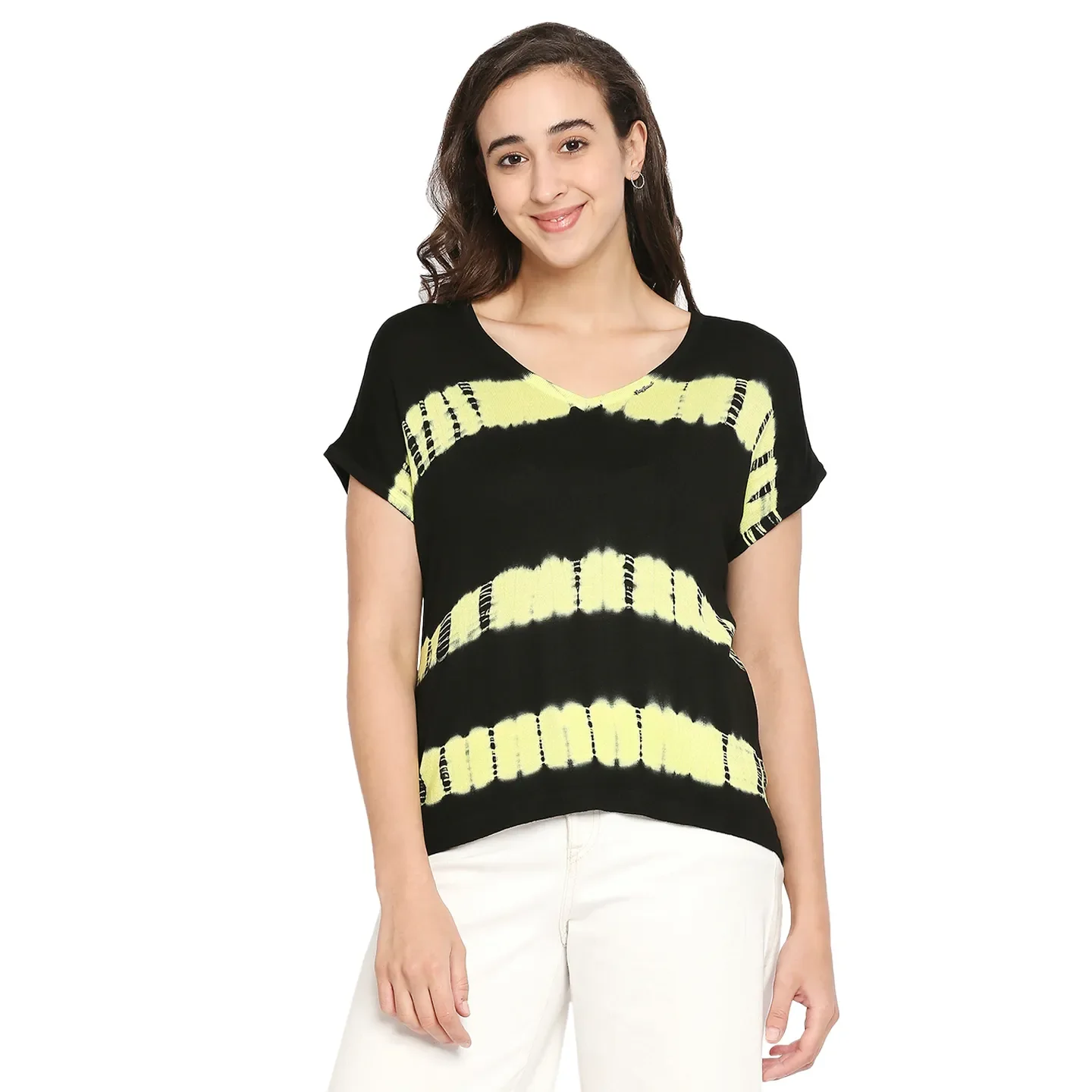 Black Easy Fit Round Neck Short Sleeves Viscose Women's T-Shirt by Being Human Clothing