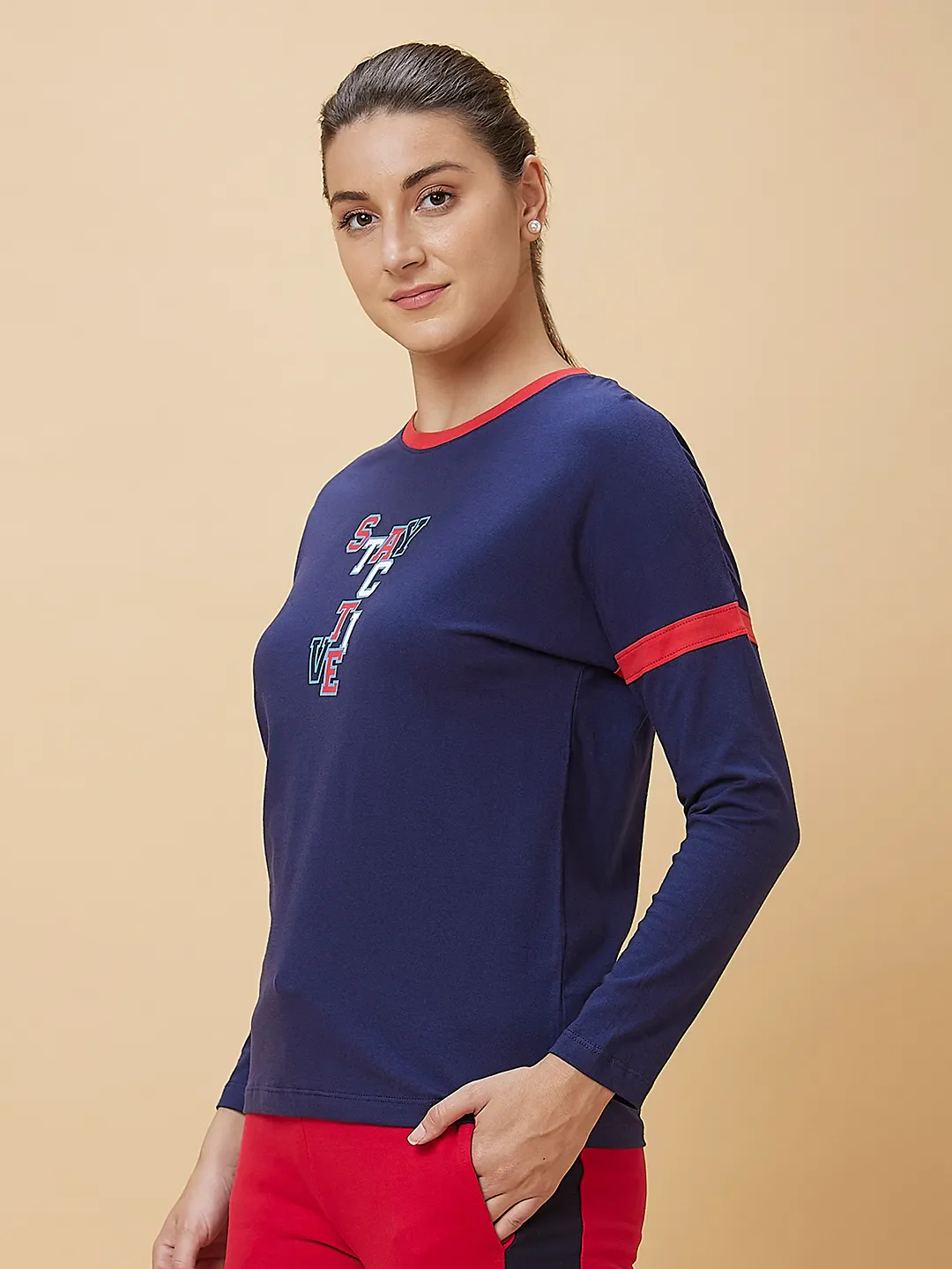 Navy Easy Fit Long Sleeve Women's T-Shirt By Being Human Clothing - Image 4
