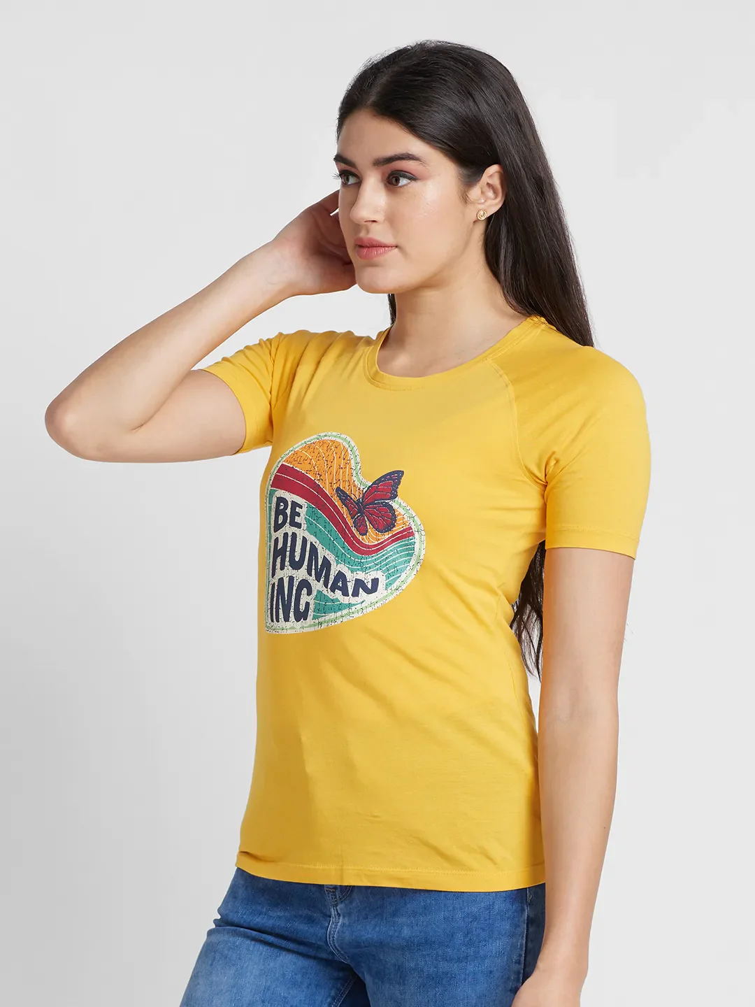Yellow Basic Fit Round Neck Short Sleeves Cotton Women's T-Shirt by Being Human Clothing - Image 4