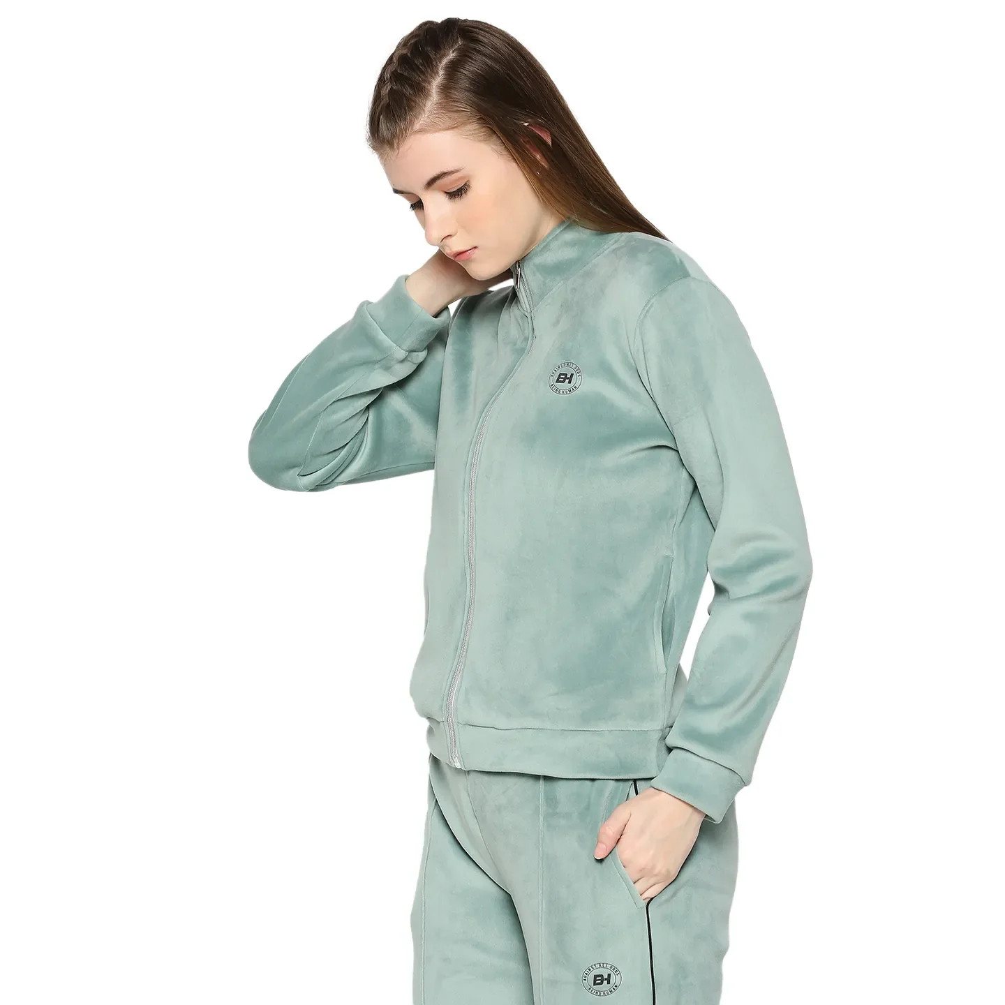 Green Regular Fit High Neck Long Sleeves Women's Sweatshirt by Being Human Clothing - Image 2
