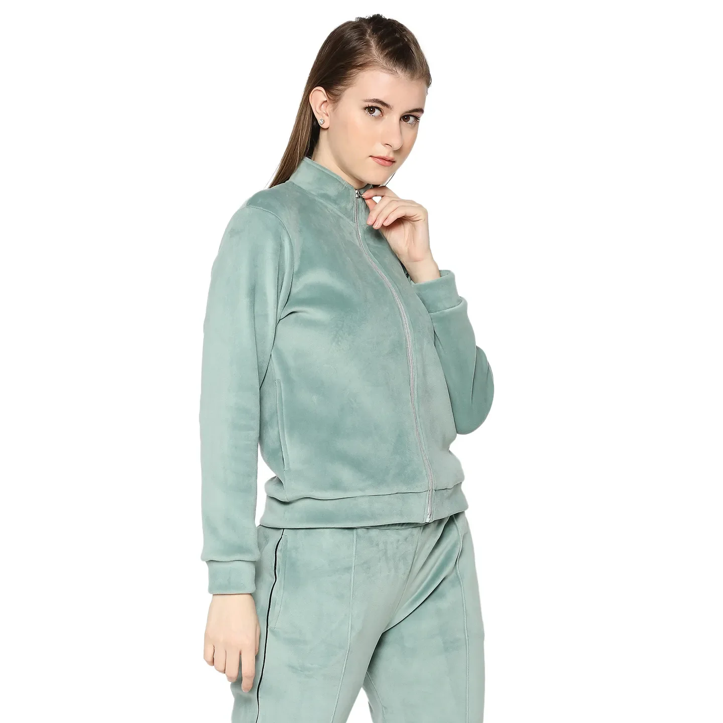 Green Regular Fit High Neck Long Sleeves Women's Sweatshirt by Being Human Clothing - Image 3