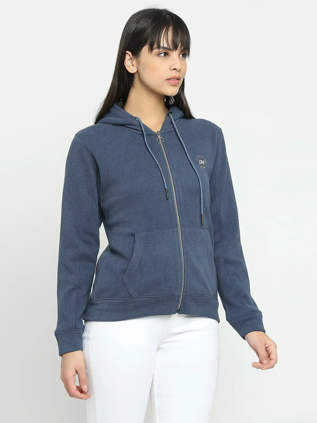 Blue Basic Fit  Long Sleeves Women's Hoodie by Being Human Clothing - Image 3