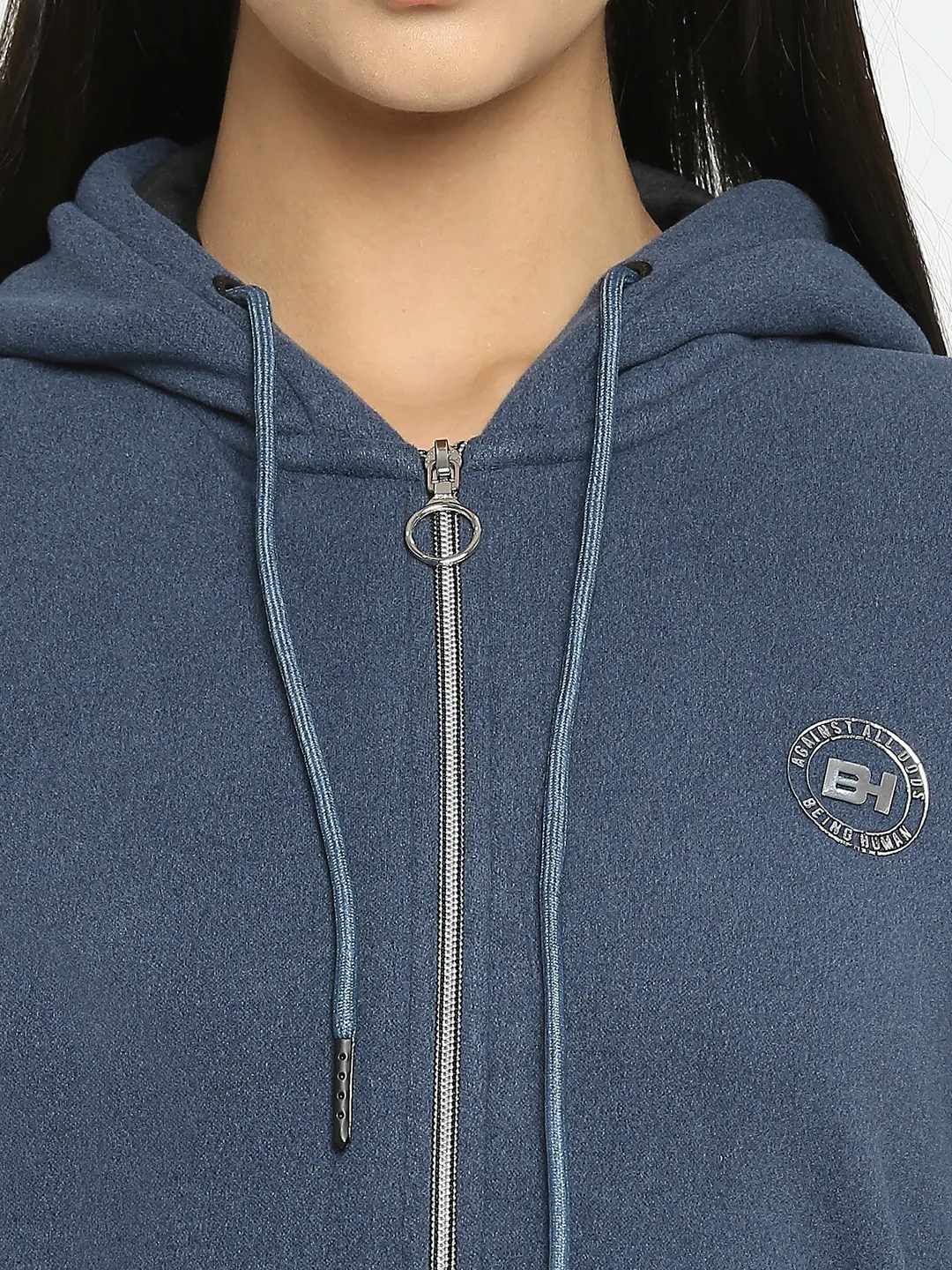 Blue Basic Fit  Long Sleeves Women's Hoodie by Being Human Clothing - Image 5