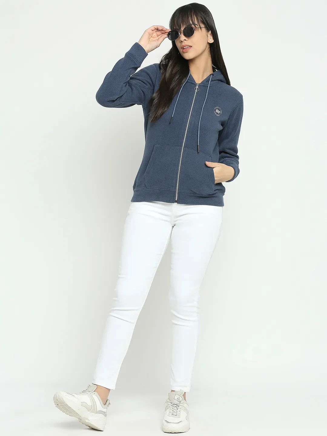 Blue Basic Fit  Long Sleeves Women's Hoodie by Being Human Clothing - Image 6