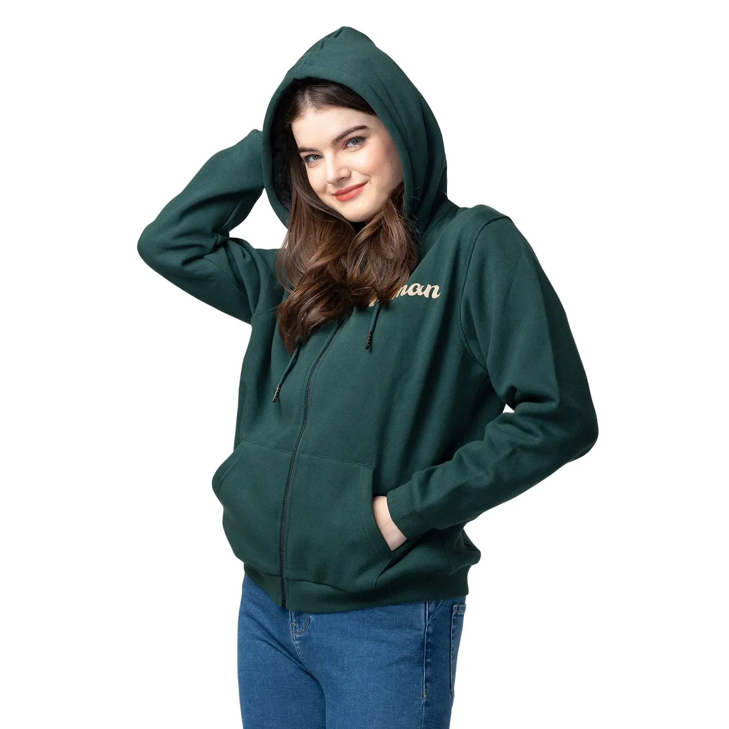 Dark Green Women's Cotton Blend Hoodie By Being Human Clothing - Image 2