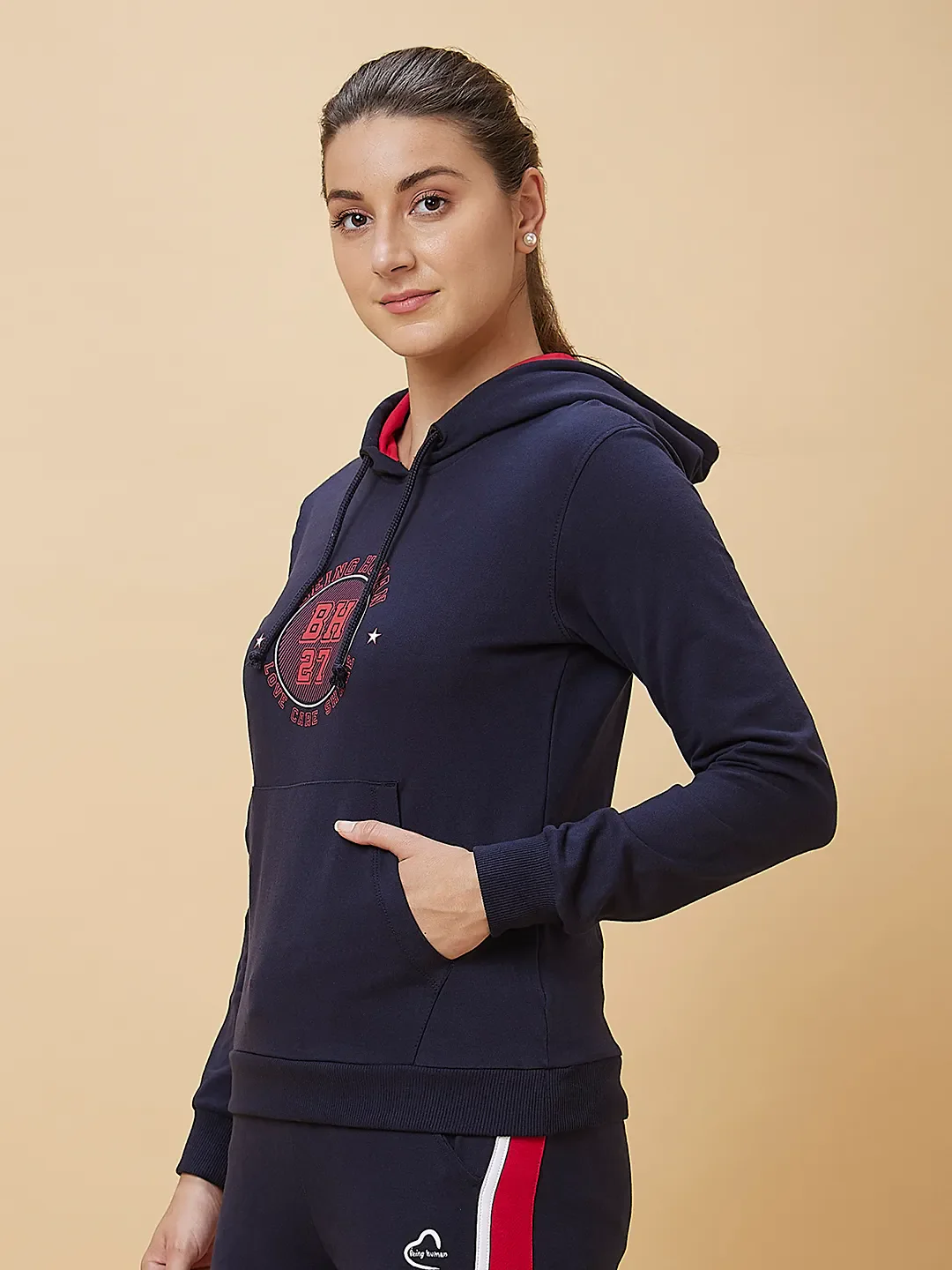 Navy Long Sleeve Women's Hoodie By Being Human Clothing - Image 4