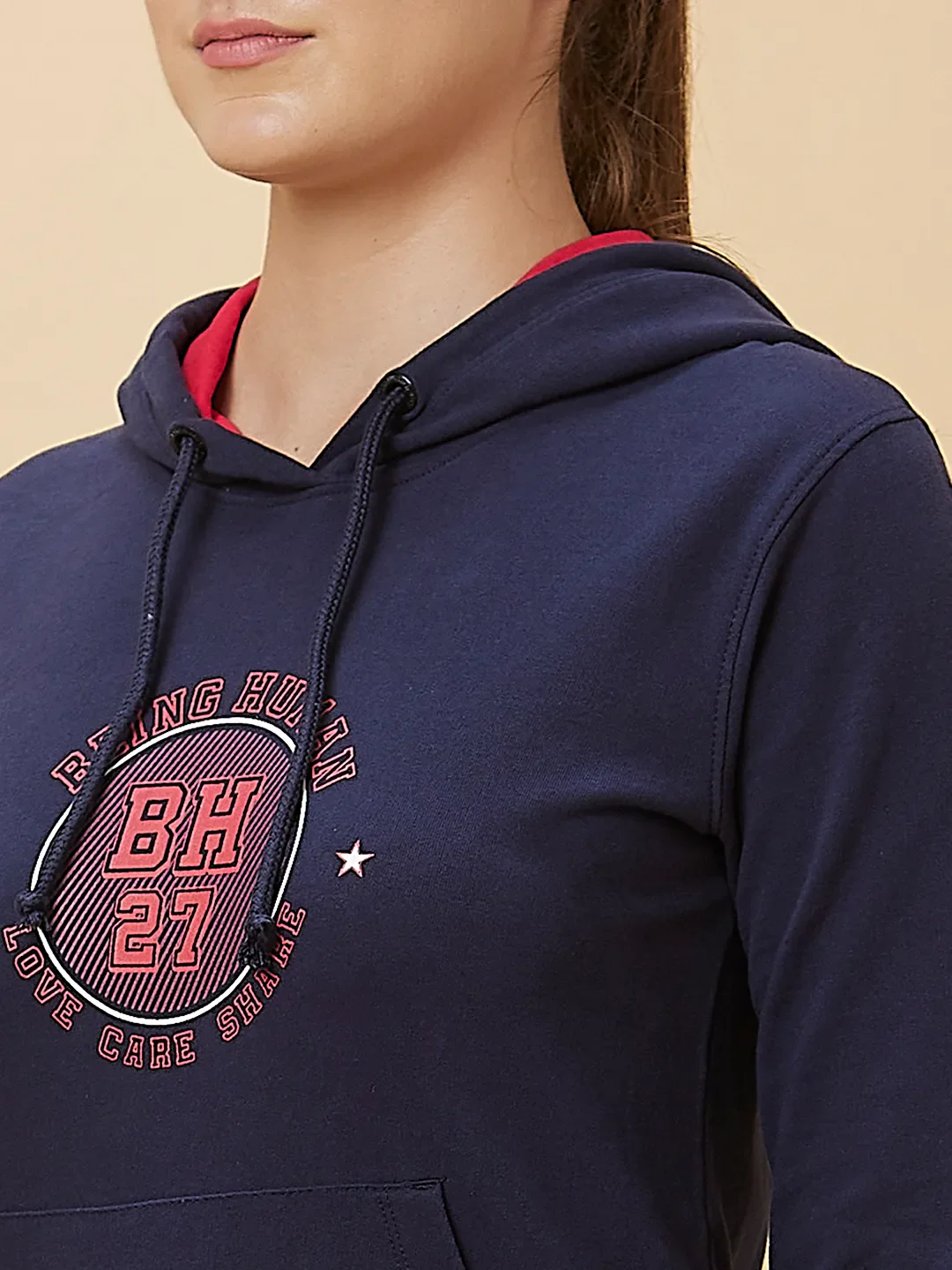 Navy Long Sleeve Women's Hoodie By Being Human Clothing - Image 5