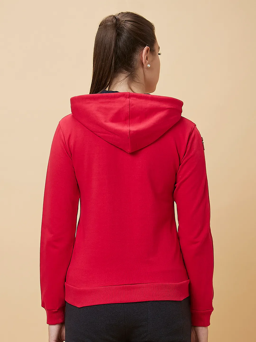 Red Long Sleeve Women's Hoodie By Being Human Clothing - Image 3