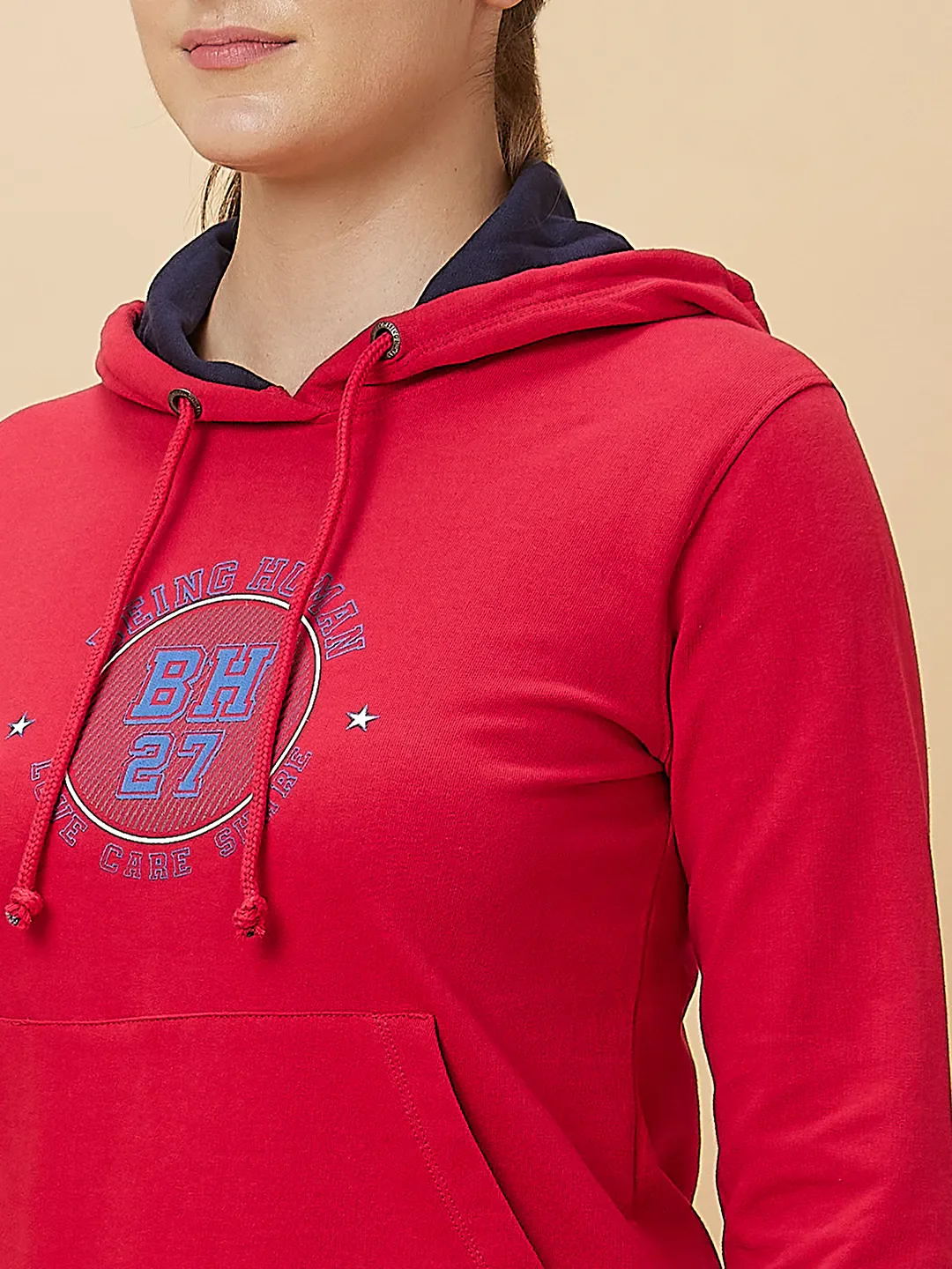 Red Long Sleeve Women's Hoodie By Being Human Clothing - Image 5
