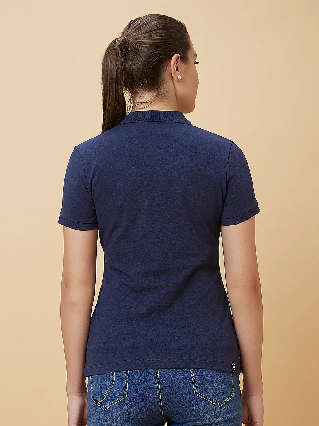 Navy Short Sleeve Women's Polo T-Shirt By Being Human Clothing - Image 3