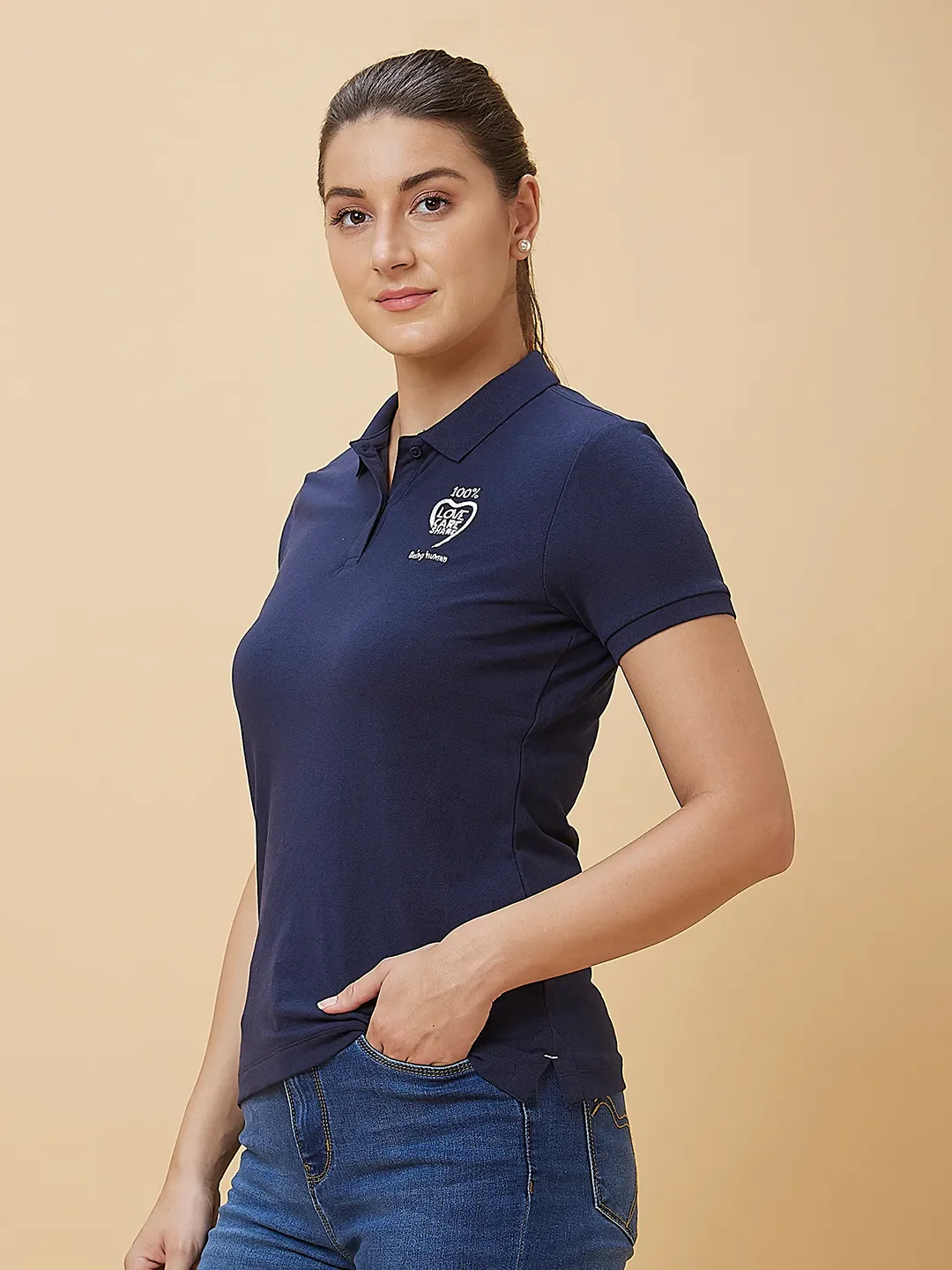 Navy Short Sleeve Women's Polo T-Shirt By Being Human Clothing - Image 4