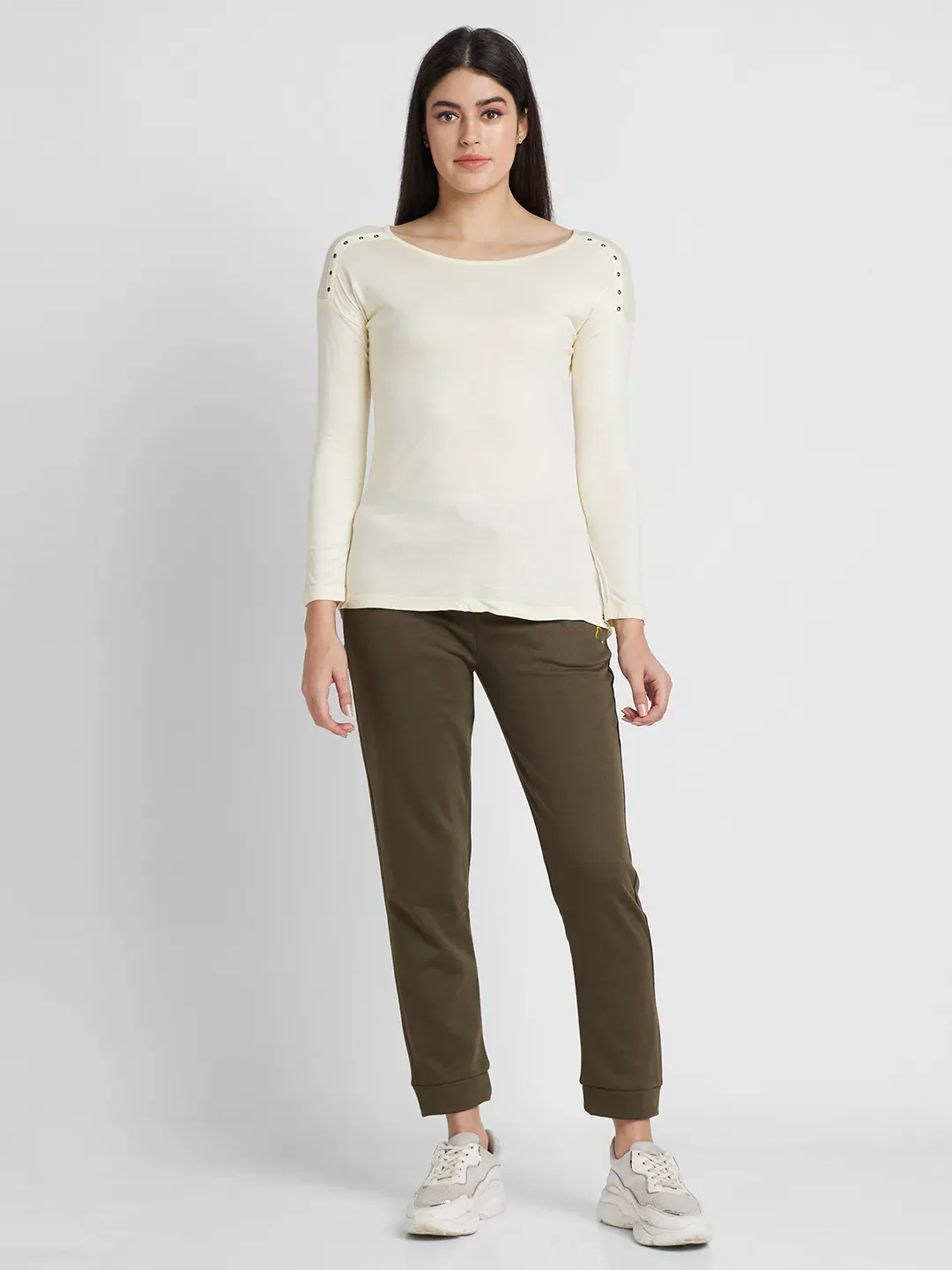 Beige Regular Fit Round Neck Long Sleeves Viscose Women's T-Shirt by Being Human Clothing - Image 2