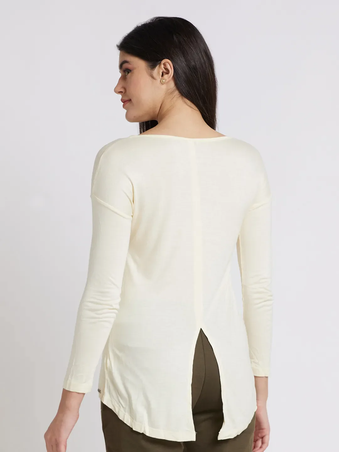 Beige Regular Fit Round Neck Long Sleeves Viscose Women's T-Shirt by Being Human Clothing - Image 3