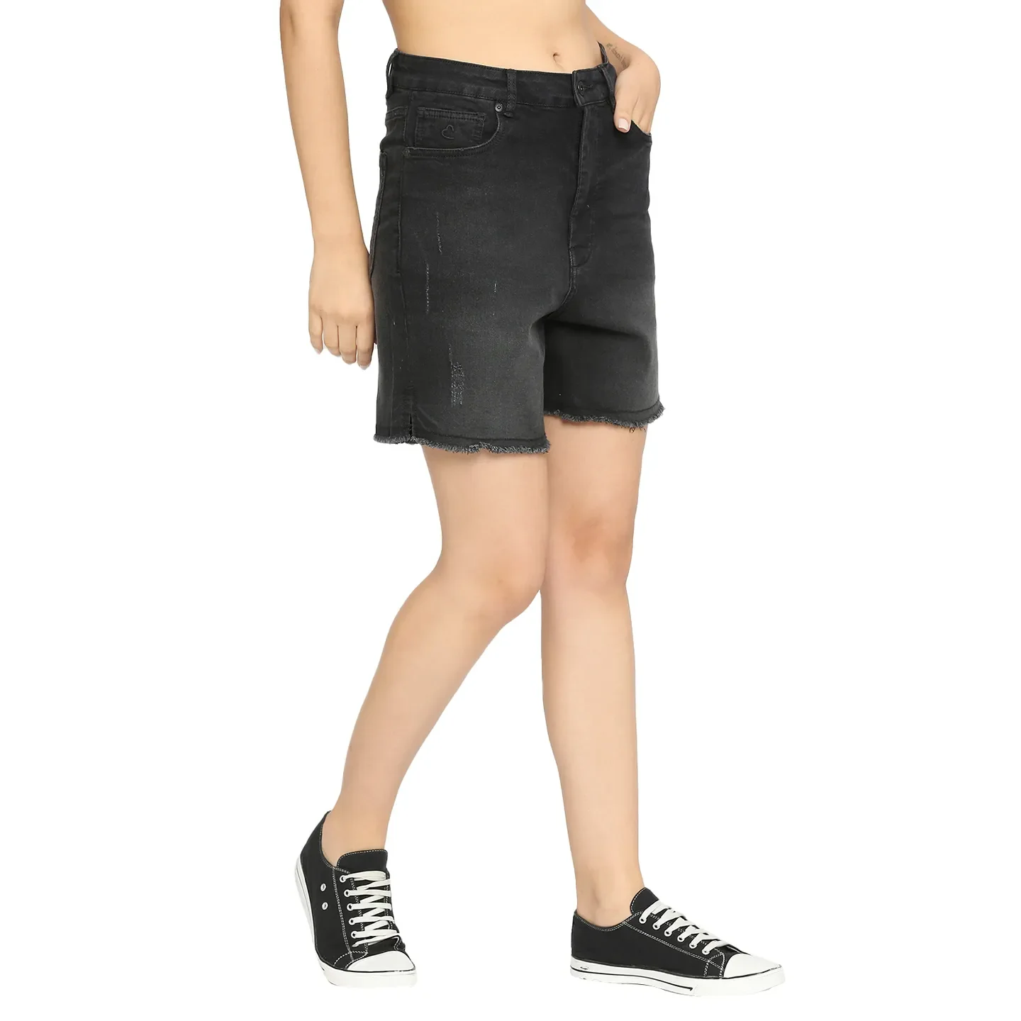 Charcoal High Rise Women's Cotton Shorts By Being Human Clothing - Image 3